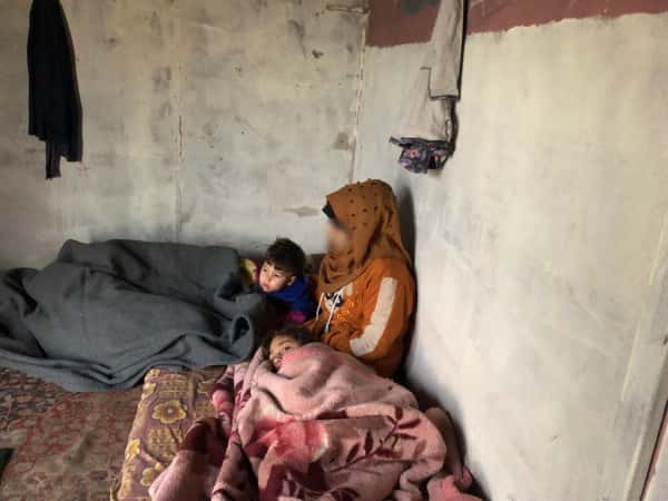 Amal's family live in a cold room without any furniture.