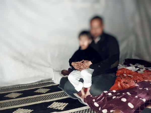 A displaced family with poverty