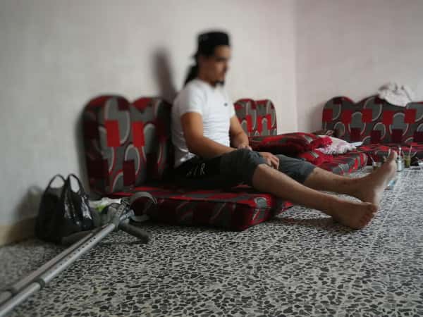 A man with feet injury