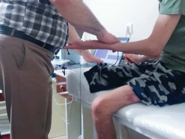 An injured man needs a wheelchair